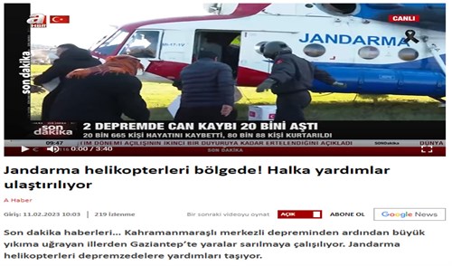 Jandarma hava araçları deprem bölgesinde